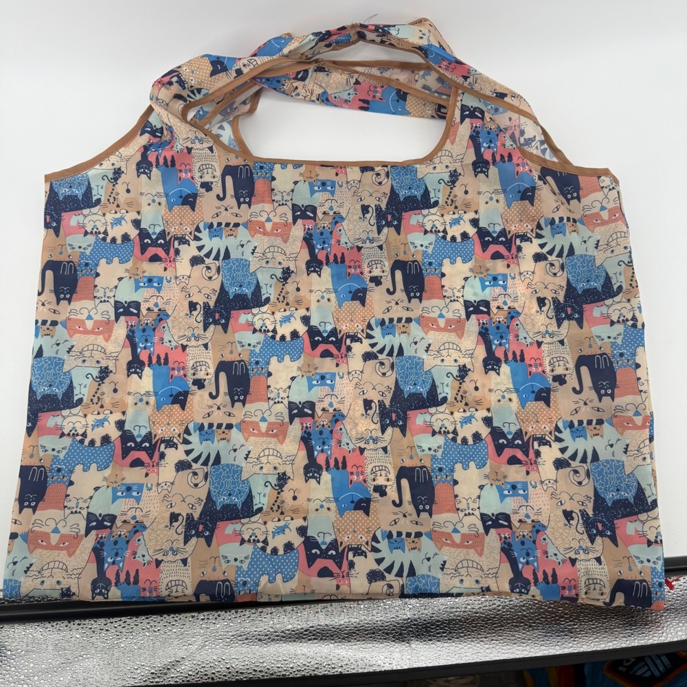 Reusable Shopping Grocery Bag Cute Cartoon Cats Print‎ Foldable Tote Bag Pocket - Picture 7 of 7